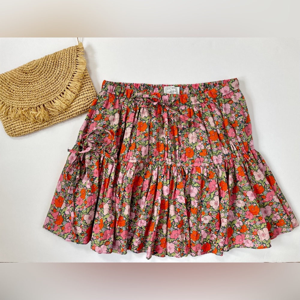 J. CREW x LIBERTY London Tiered Organic Cotton Pink Floral Mini Skirt Size Small